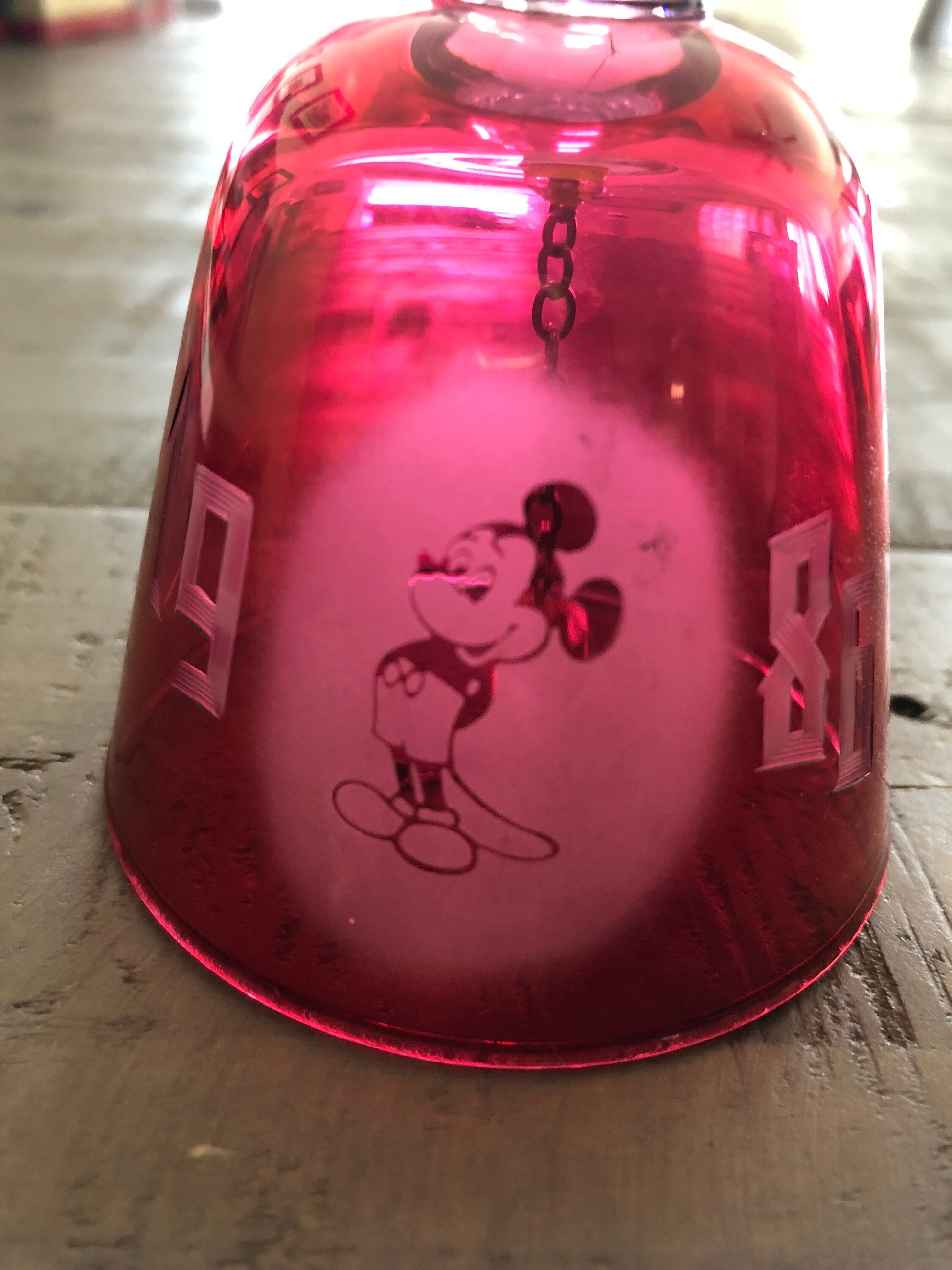 Disney 1986 Micky Mouse Red Glass Bell Vintage Collectible Disney Collectible