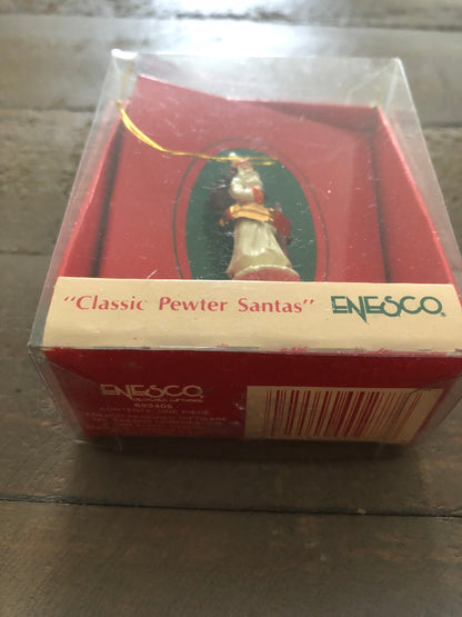 Classic Pewter Santas, Enesco, Vintage 1989, Christmas Ornament