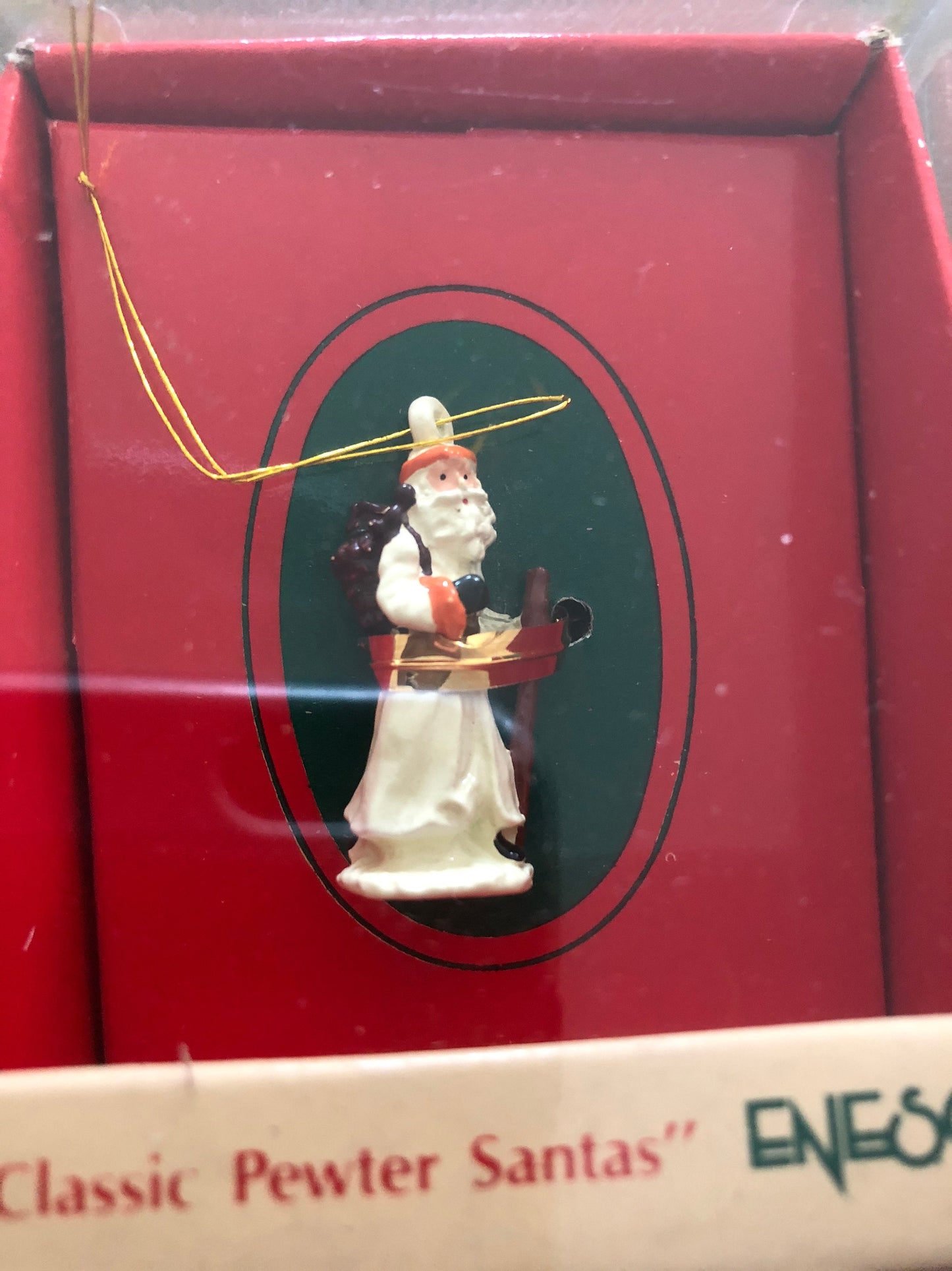 Classic Pewter Santas, Enesco, Vintage 1989, Christmas Ornament