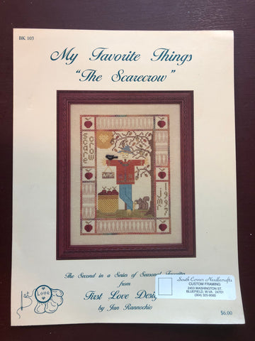 First Love Designs, My favorite Things, The Scarecrow, Jan Rannochio, Vintage 1997, Counted Cross Stitch Pattern, Stitch Count 88 by 116