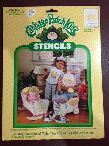 Vintage 1984 Cabbage patch Kids Stencils 2 Pre-Cut 8.5 by 11 inch Stencil Sheets No. 26603