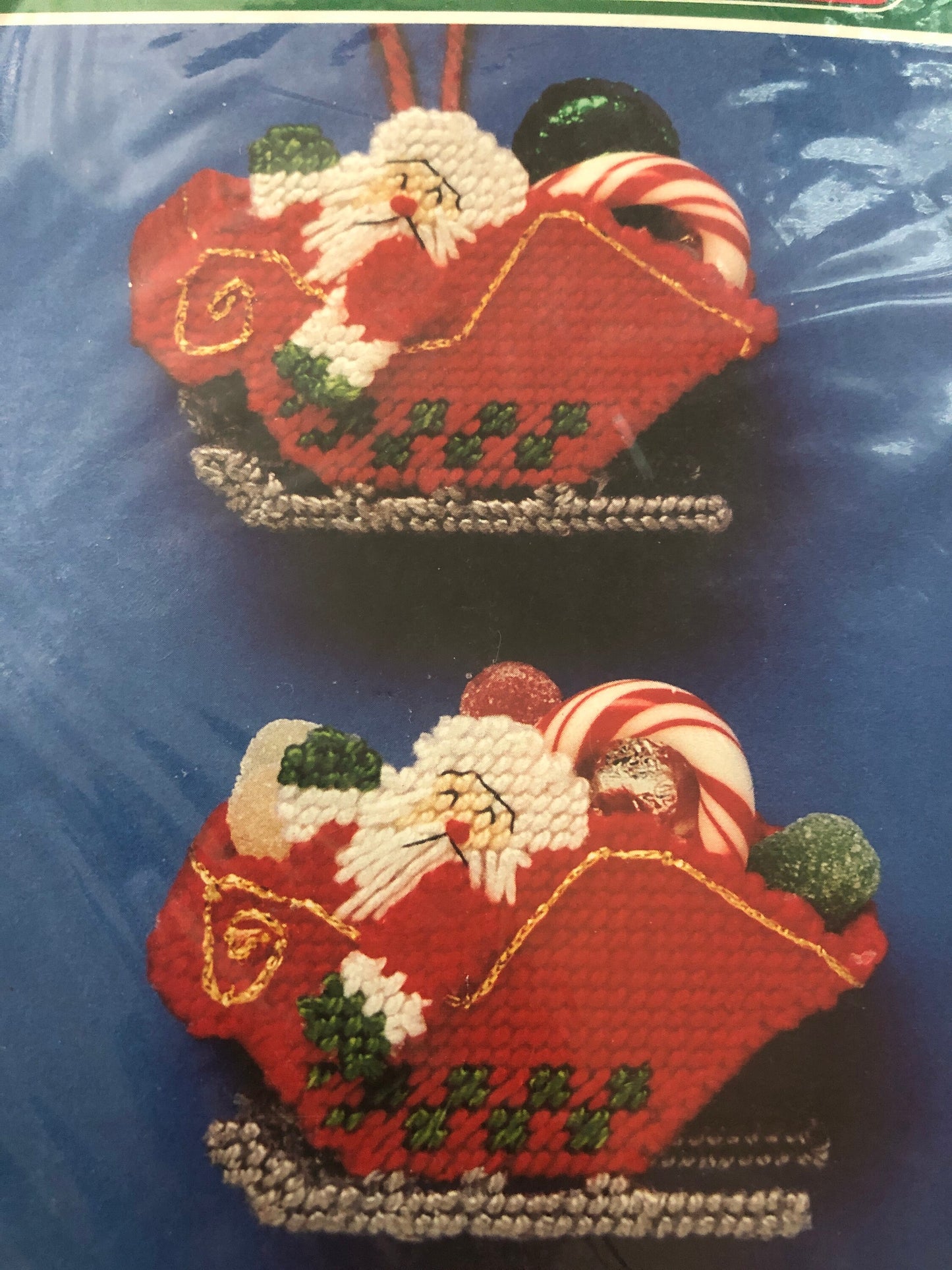 Bernat, Santa's Sleigh, Plastic Canvas, Christmas, Vintage 1993, Ornaments Kit