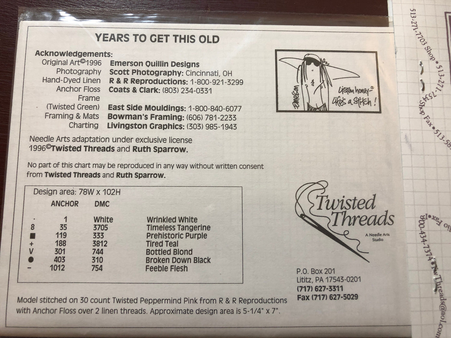 Listen Honey, Life's a Stitch!, Years To Get This Old, Twisted Threads, Vintage 1996, Counted, Cross Stitch Pattern