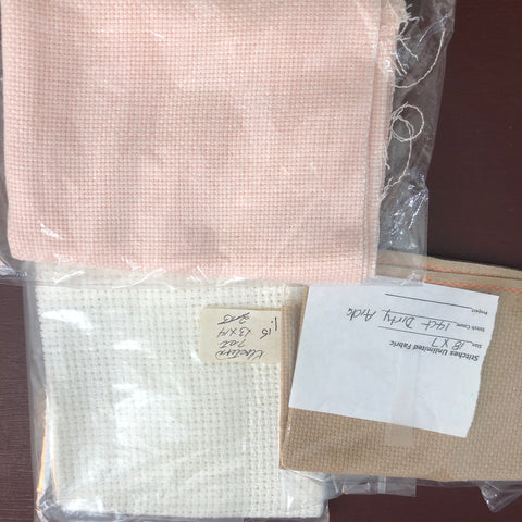 Fabric Lot, 7 Count White Klostern, 13 by 14 Inch, 14 Count Dirty Aida 18 by 7 Inch, 14 Count Pink / Peach 18 by 12 inch