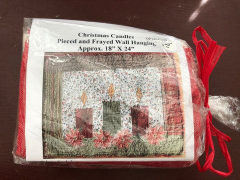 Christmas Candles pieced and frayed wall hanging kit 18 by 24 Inches