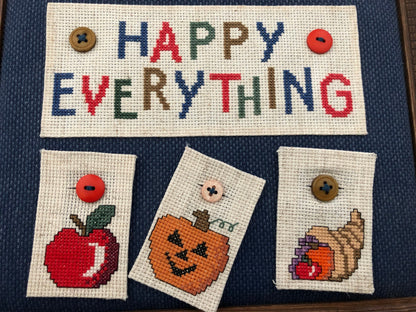 Happy Everything, Vintage, Save the Stitches, Already Finished, Framed, Cross Stitch Piece, 8 by 10 Inches