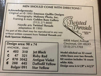 Listen Honey, Life's a Stitch!, Men Should Come With Directions !, Twisted Threads, Vintage 1993, Counted, Cross Stitch Pattern