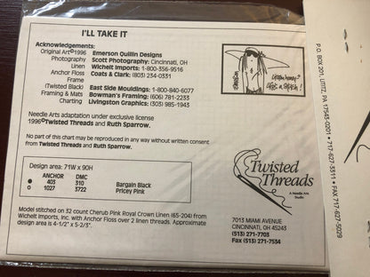 Listen Honey, Life's a Stitch!, I'ii Take It, Twisted Threads, Vintage 1994, Counted, Cross Stitch Pattern