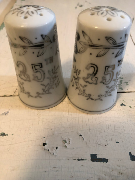 Silver Anniversary, 25th, Vintage Collectible 1957, Salt & Pepper Shaker Set of 2