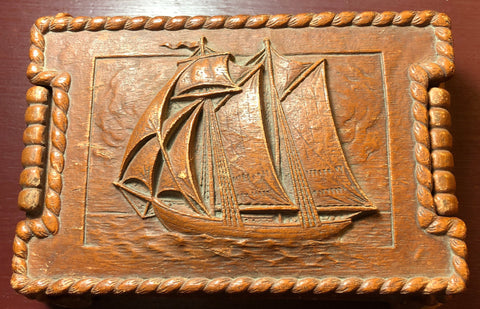 Syroco Wood, Nautical Motif, Vintage Collectible, Cigarette Box, Made in Syracuse, New York, Rare, 6 by 4 inches