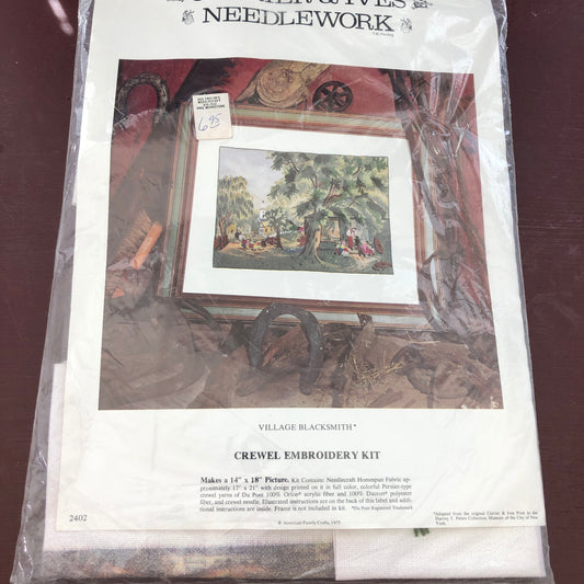 Currier & Ives Needlework Village Blacksmith Vintage 1975 Crewel Embroidery Kit, 14 by 18 Inch Picture