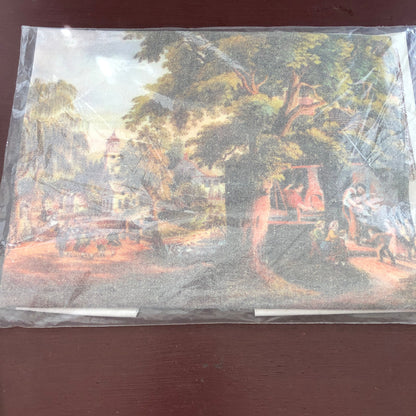 Currier & Ives Needlework Village Blacksmith Vintage 1975 Crewel Embroidery Kit, 14 by 18 Inch Picture