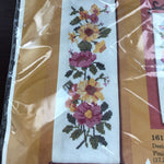 The Creative Circle, Floral Bell Pull, 1611, Vintage 1980, Counted Cross Stitch Kit, Stitched On 14 Count Aida, 4 by 14 Inches