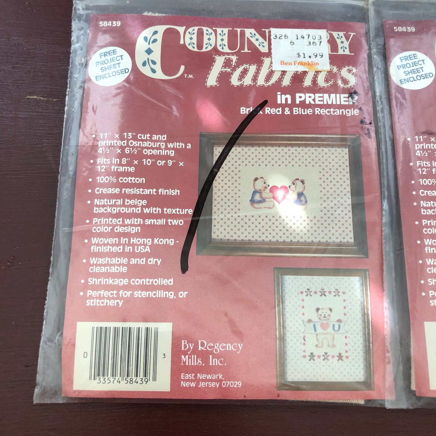Country Fabrics in Premier, Set of 2, Brick Red & Blue Rectangle, by Regency Mills, 11 by 13 Inches, 4.5 by 6.5 Inch Stitch Area