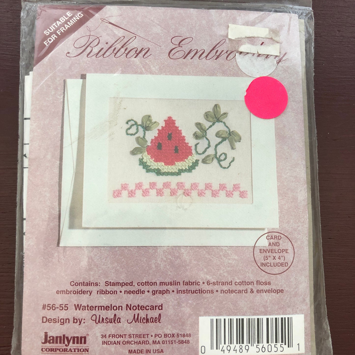 Watermelon Note Card, Ursula Michael,, Janlynn, Ribbon Embroidery Kit