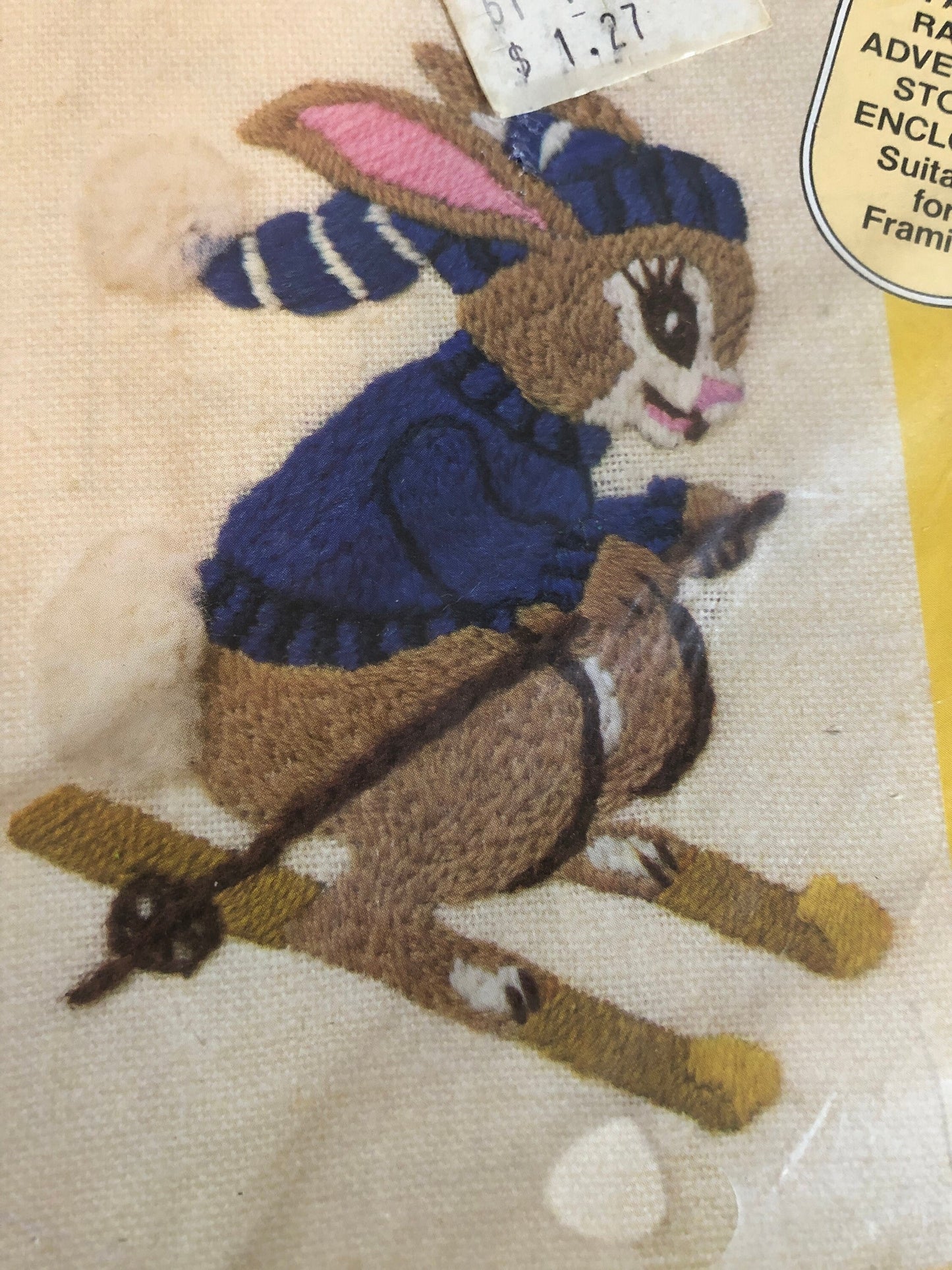 Robert Rabbit Learns to Ski and Rose Rabbit Goes Skating, Wonder Art, Creative Needle-crafts, Set of 2 Vintage Crewel Kits, 5 by 7 Inches*