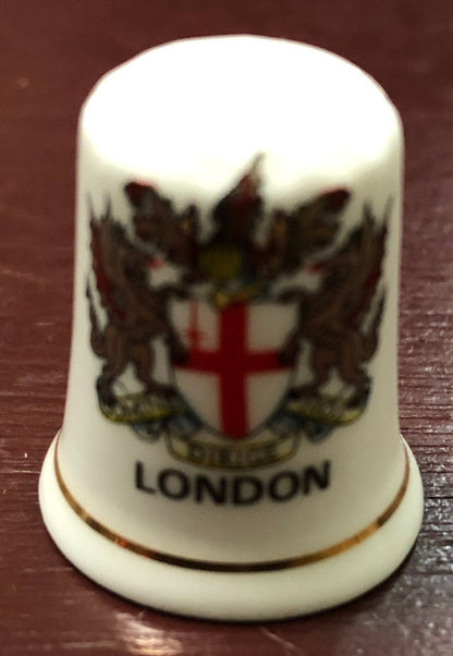 London with Royal Crest, Bone China, British Made, Porcelain Sewing Thimble, Vintage Collectible