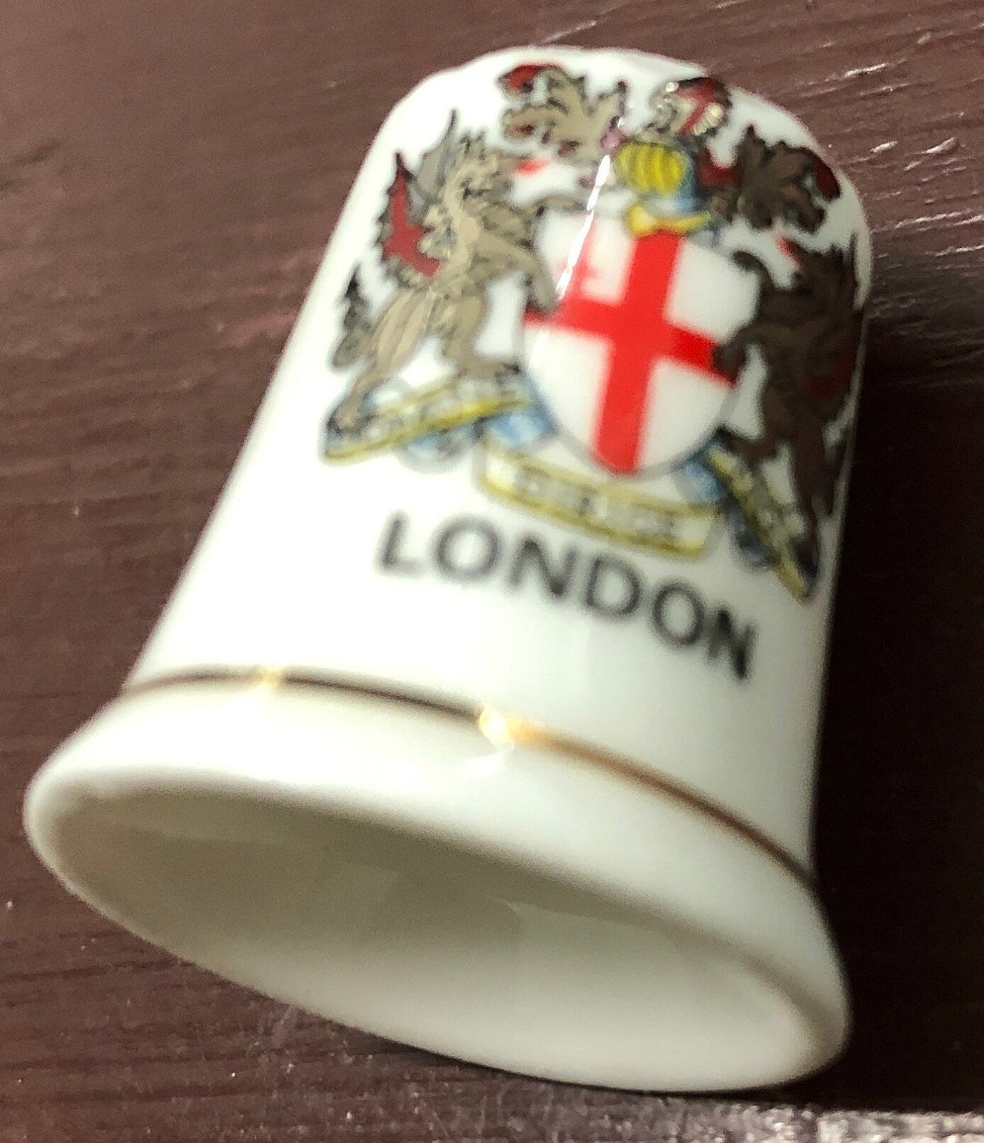 London with Royal Crest, Bone China, British Made, Porcelain Sewing Thimble, Vintage Collectible