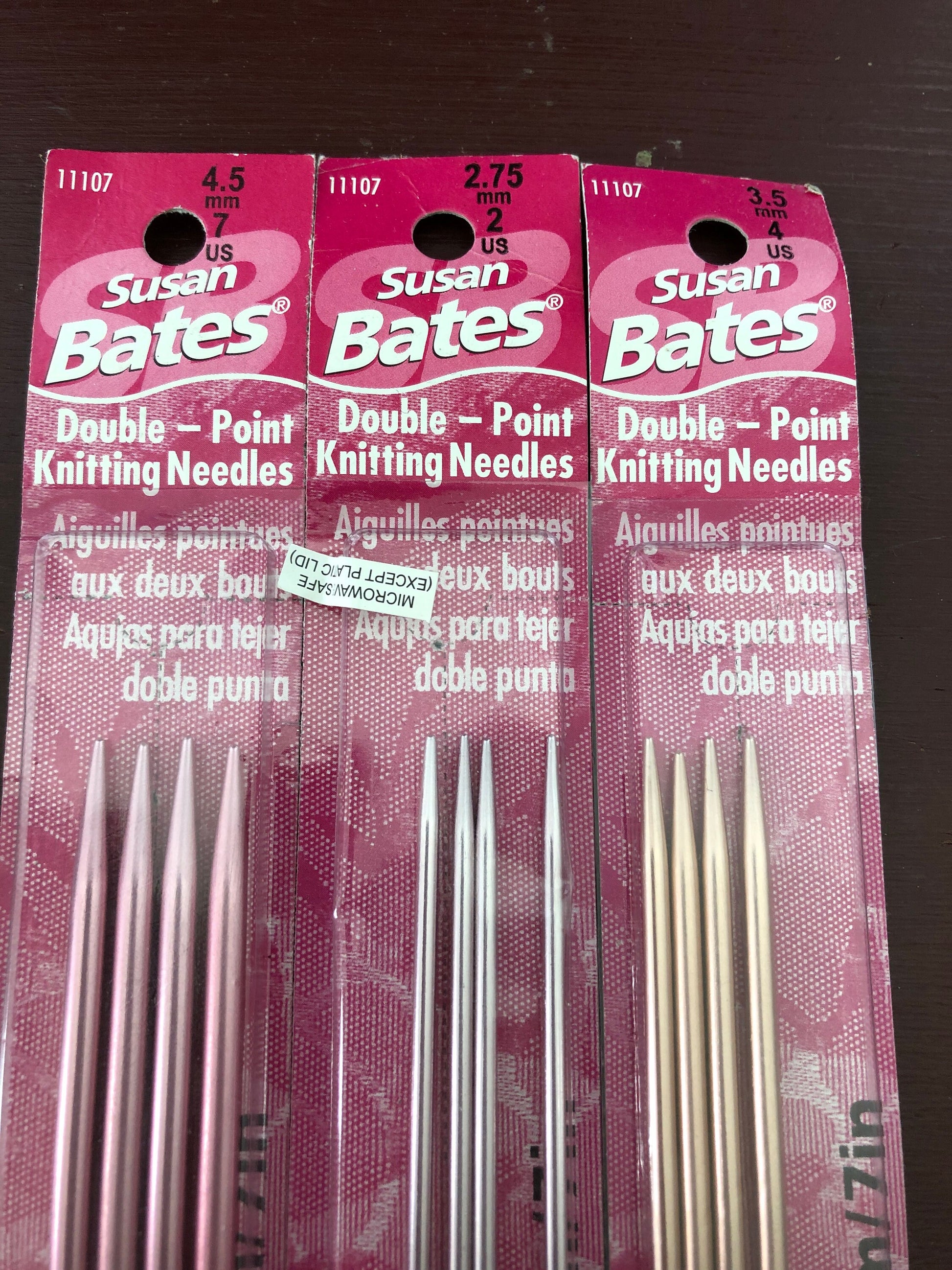 Double-Point Knitting Needles, Susan Bates, Set of 3 Packages, Silvalume*