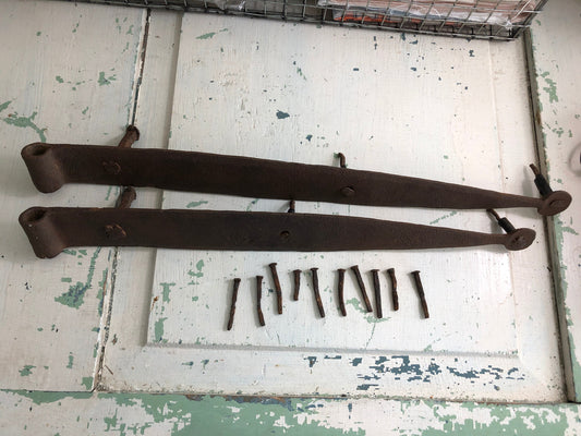 Antique Strap Hinges, Set of 2, 18 inch, Includes the set of Antique Nails Shown, Rustic Decor, These are the real thing not reproductions!