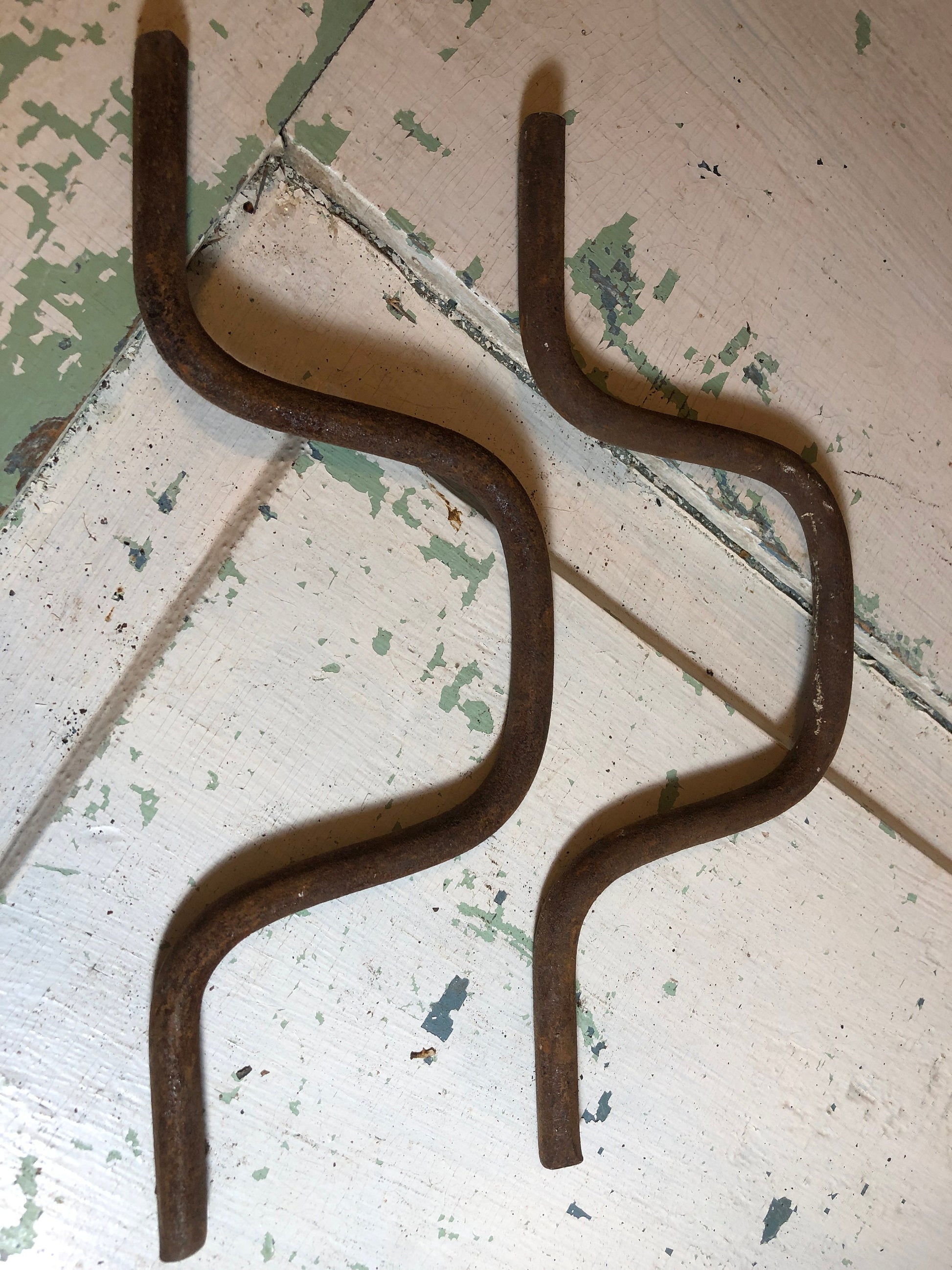 Pair of Vintage Bent Iron Brackets, Rustic Decor, Imagine what you can do with these