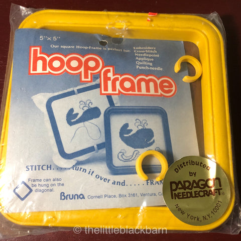 Hoop Frame, Yellow 5 by 5, with Whale pattern included, Vintage 1983, Bruna, Paragon Needleworks