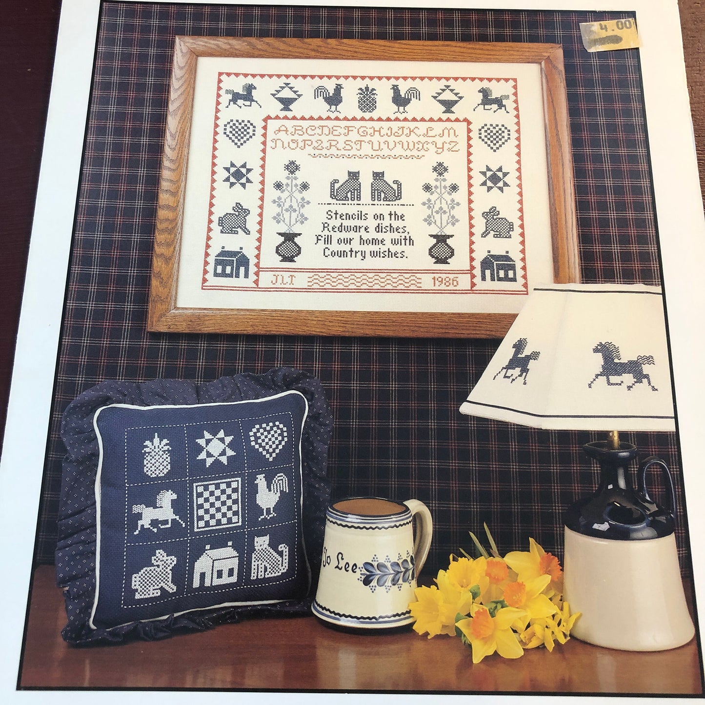 Redware Stencil Sampler, Homespun Hearts, Vintage 1987, Counted Cross Stitch Designs