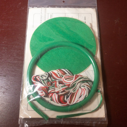 Craftways, Needlepunch, Vintage 1990, Embroidery Kit, Santa Teddy Bear Holding a Candy Cane