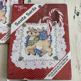 Santa Sacks Set of 3 The New Berlin Company, Stitched on 14 Count Aida Fabric*