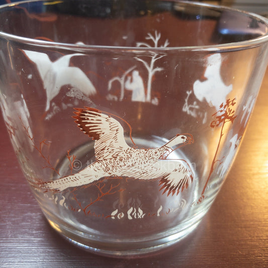 Ringneck Fowl Hunting Motif, Vintage Glass Bowl