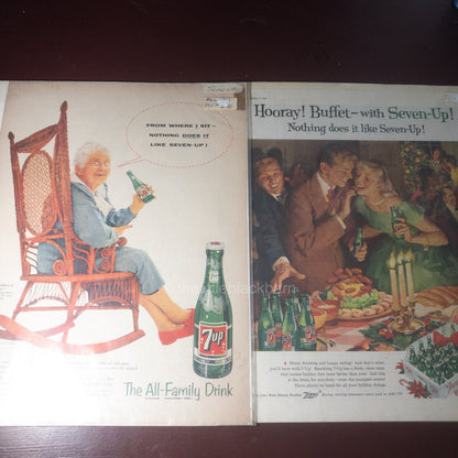 Nice Pair of Vintage 7UP Advertisements 1955 and 1957, Great Advertising Art Collectibles*