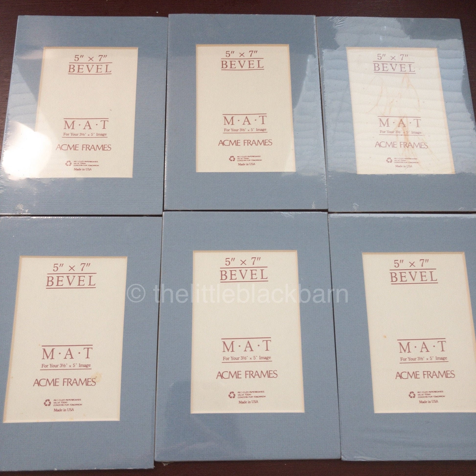 Set of 6, 5 by 7 inch, Bevel mats, Acme Frames, for 3.5 by 5 Image