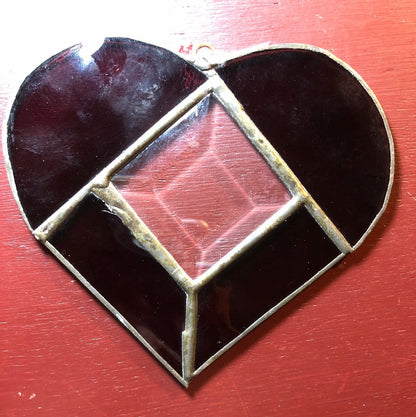 Stained Glass Heart, Vintage Collectible, Large Decoration/Ornament