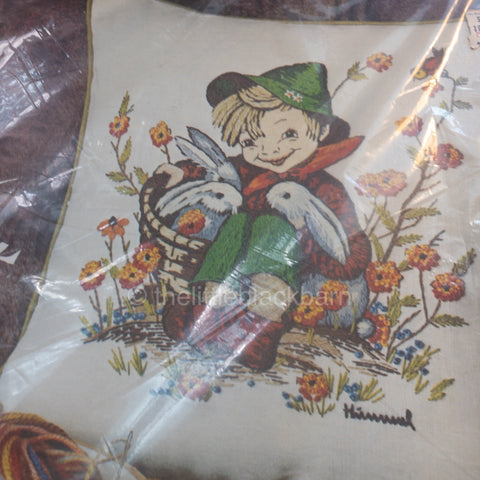 Paragon, Exquisite, "Hummel" Stitchery, "Playmates" Pillow, Vintage 1975, Crewel Pillow Kit