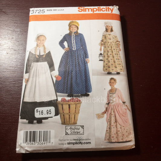 Simplicity Sewing Pattern 3725, Size HH 3,4,5,6, Child's and Girl Costumes