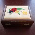 Wooden Playing Card Box, With Ladybug Counted Cross Stitch Picture On Lid*