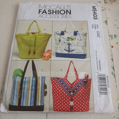 McCalls, Beach Totes Patterns, M5403, Sewing Patterns