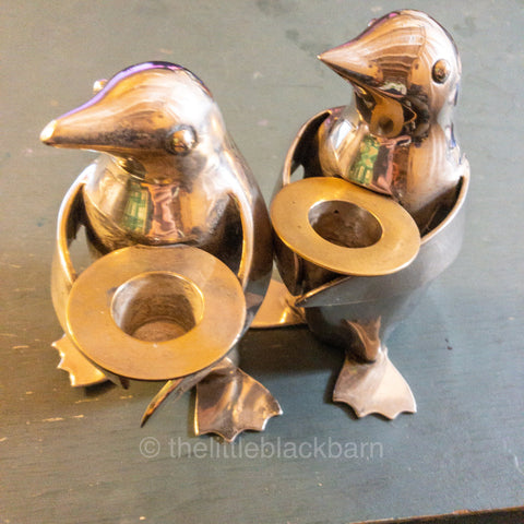 Restoration Hardware Choice Of Dapper Penguin with Top Hat Pair ofSilver Plated Candle Holders Vintage Collectible Figurines See Variations*