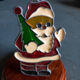 Stained Glass Santa Claus Holding Christmas Tree Vintage Ornament