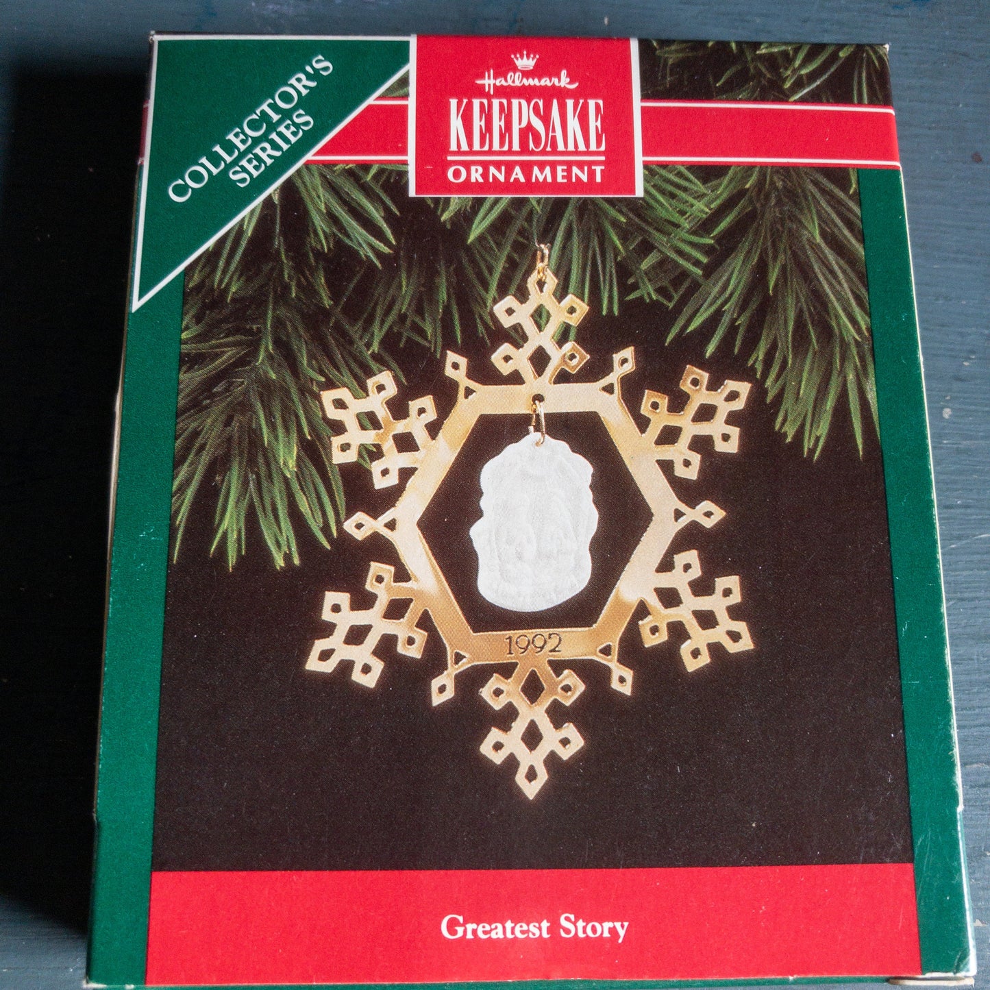 Hallmark, Greatest Story, Dated 1990 & 1992, Keepsake Ornaments, Fine Porcelain and Brass