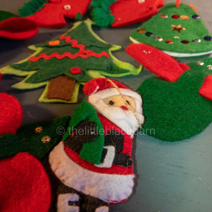 Handcrafted Felt, 4 Mice, 2 Horse Heads, Bell, Tree, & Santa Set of 9, Christmas Ornaments