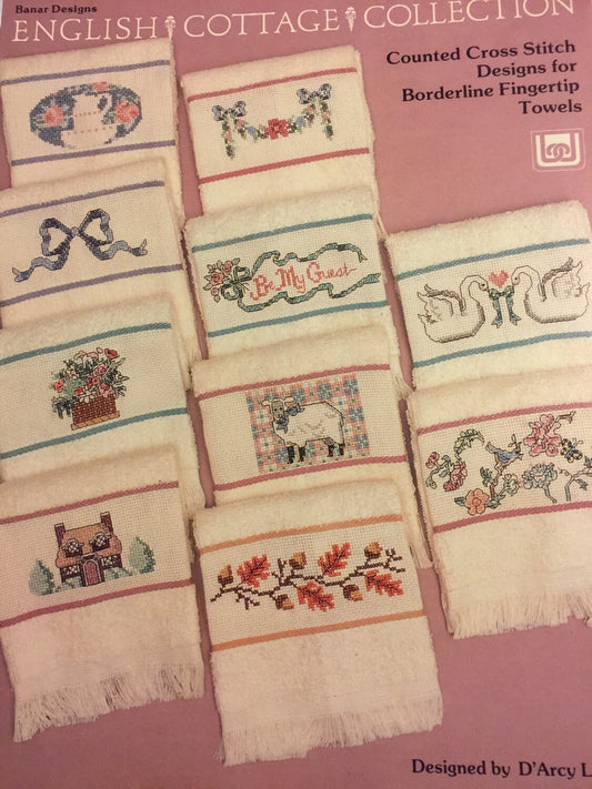Banar Designs, English Cottage Collection, Vintage 1988, Counted Cross Stitch Designs for Borderline Fingertip Towels