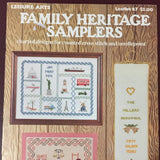 Leisure Arts "Family Heritage Samplers" Vintage 1976, counted cross stitch and needlepoint pattern book leaflet 67