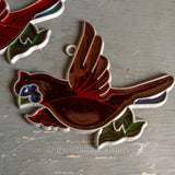 Stained Glass Pair of Red Birds/Cardinals, Vintage Ornaments