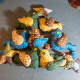 Calico Birds (7) Stars (3), Set Of 10, Vintage Ornaments
