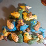 Calico Birds (7) Stars (3), Set Of 10, Vintage Ornaments