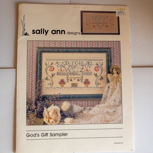 Sally Ann Designs, God's Gift Sampler, Vintage 1991, Counted Cross Stitch Chart