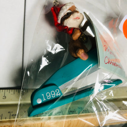 Hallmark, Holiday Memo, Chipmunk on Stapler, Vintage 1992, Keepsake Ornament