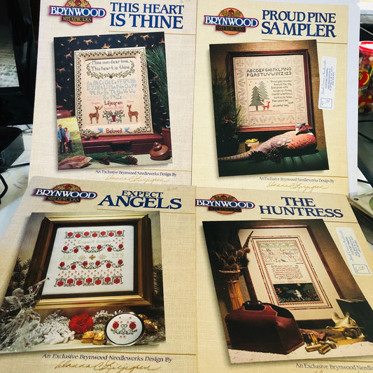 Brynwood Needleworks, Set of 4, Expect Angels, Proud Pine Sampler, The Huntress, This Hearts Thine*