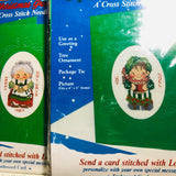 Titan, Set if 2 Send a card stitched with love, Mrs. Claus and Elf, Vintage 1987, Cross Stitch Kits